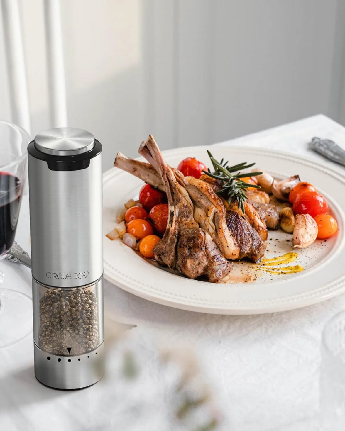 Moulin à Poivre Électrique en Acier Inoxydable Rechargeable 95ml avec Lumière LED Blanche