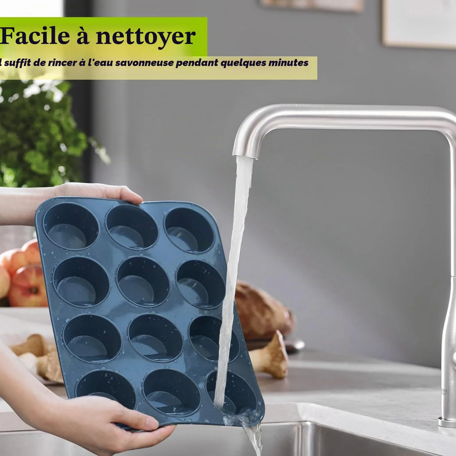 Moule à Muffins en Silicone Anti-adhésif 33 x 25 x 3 cm Gris Plaque Pâtisserie Cupcakes Brownies Pudding