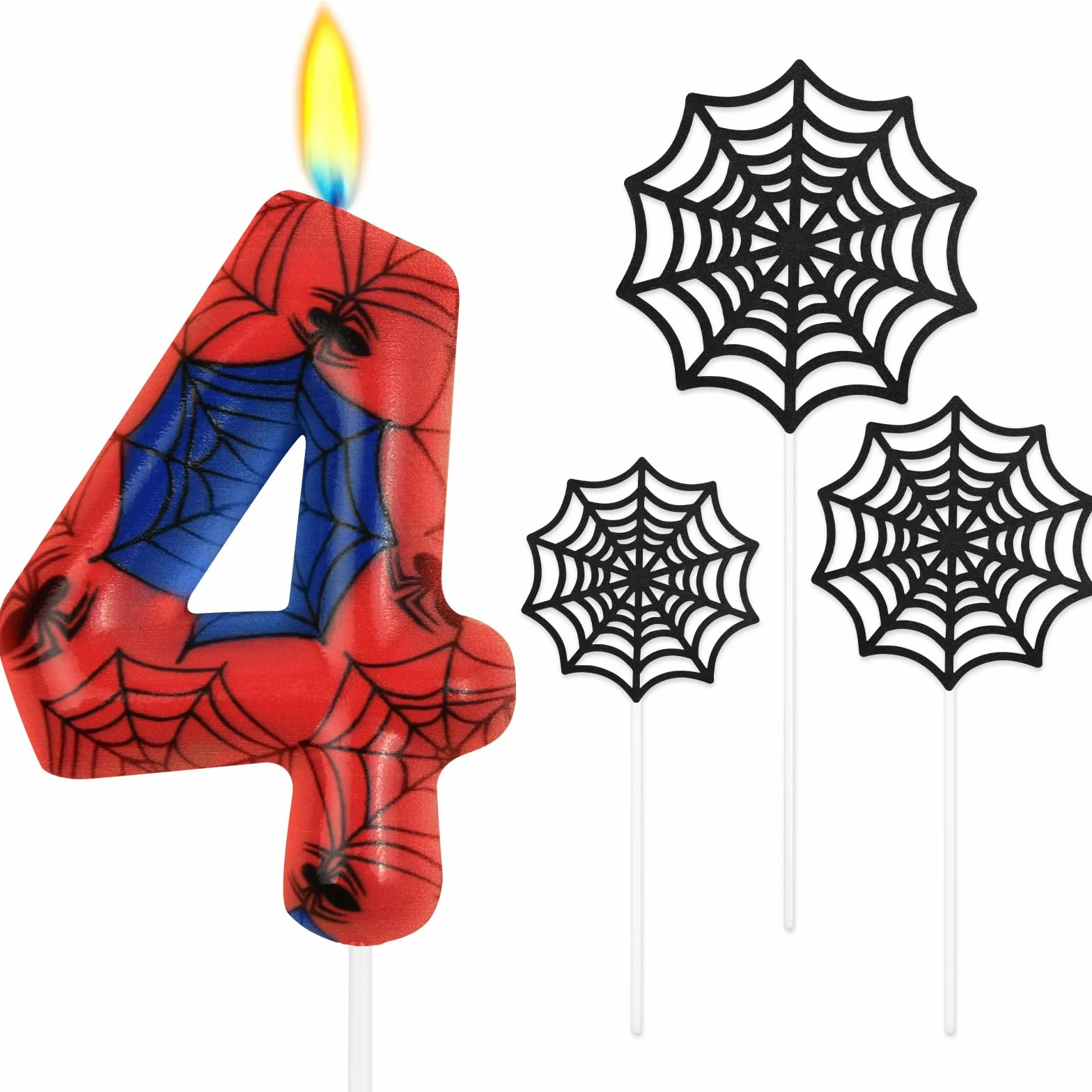 Bougies d'anniversaire Numéro 4 3D Araignée Décoration Gâteau Halloween