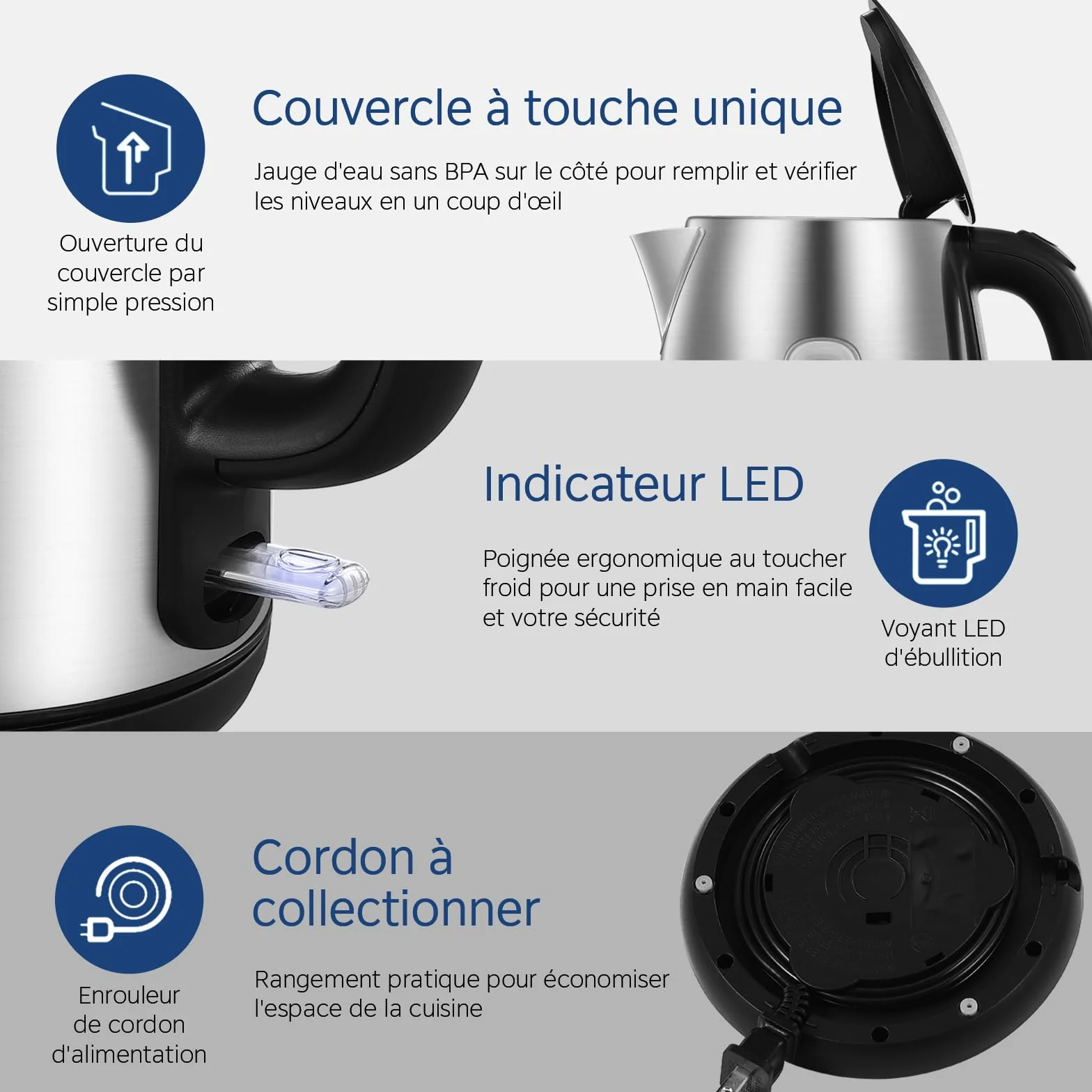Midea Bouilloire Acier Inoxydable 1,7L 2200W MK-17S30A2 Sans BPA Chauffage Rapide