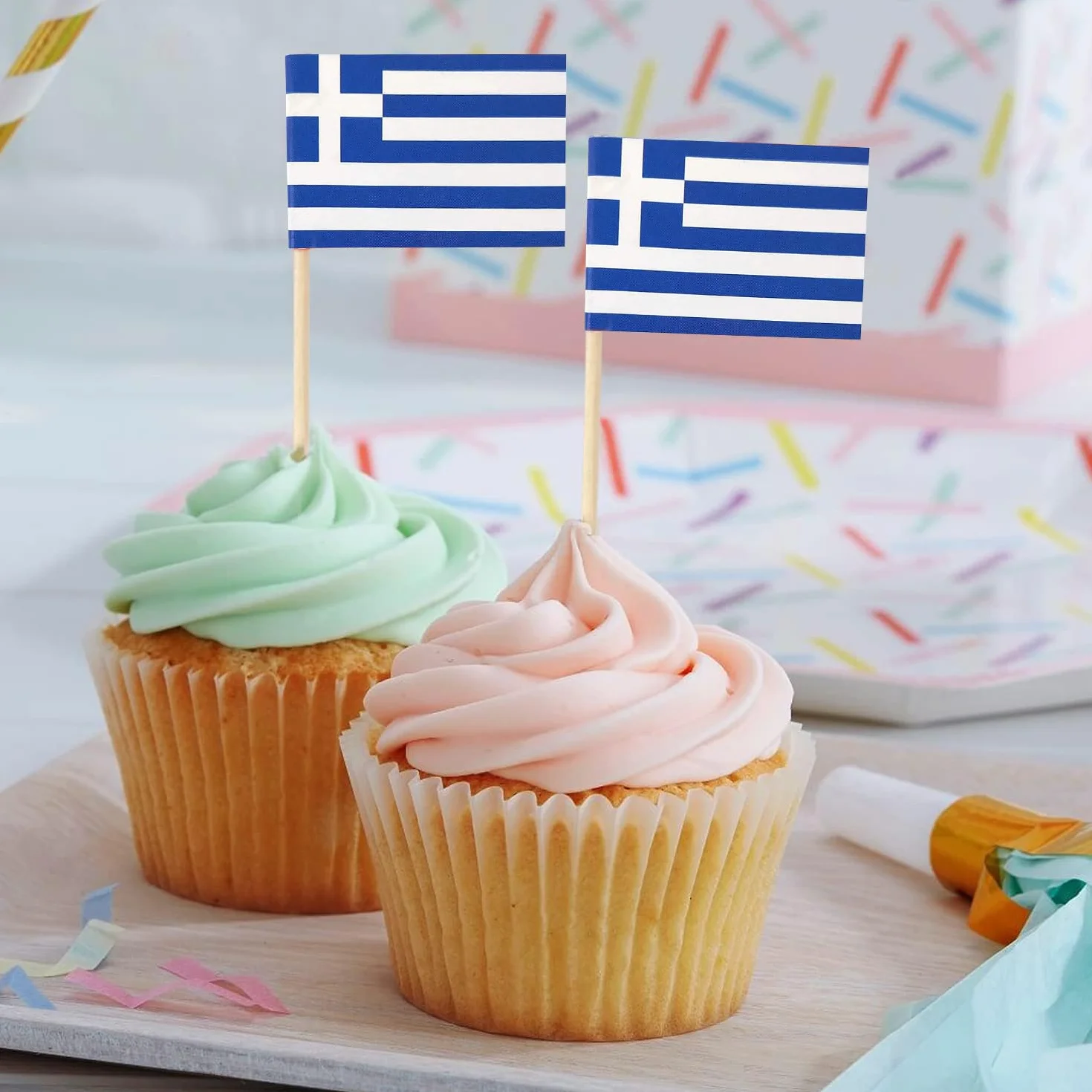 100 Pièces Drapeaux Grèce Cure-Dents, Mini Bâton de Cocktail Drapeau pour Sandwich Nourriture