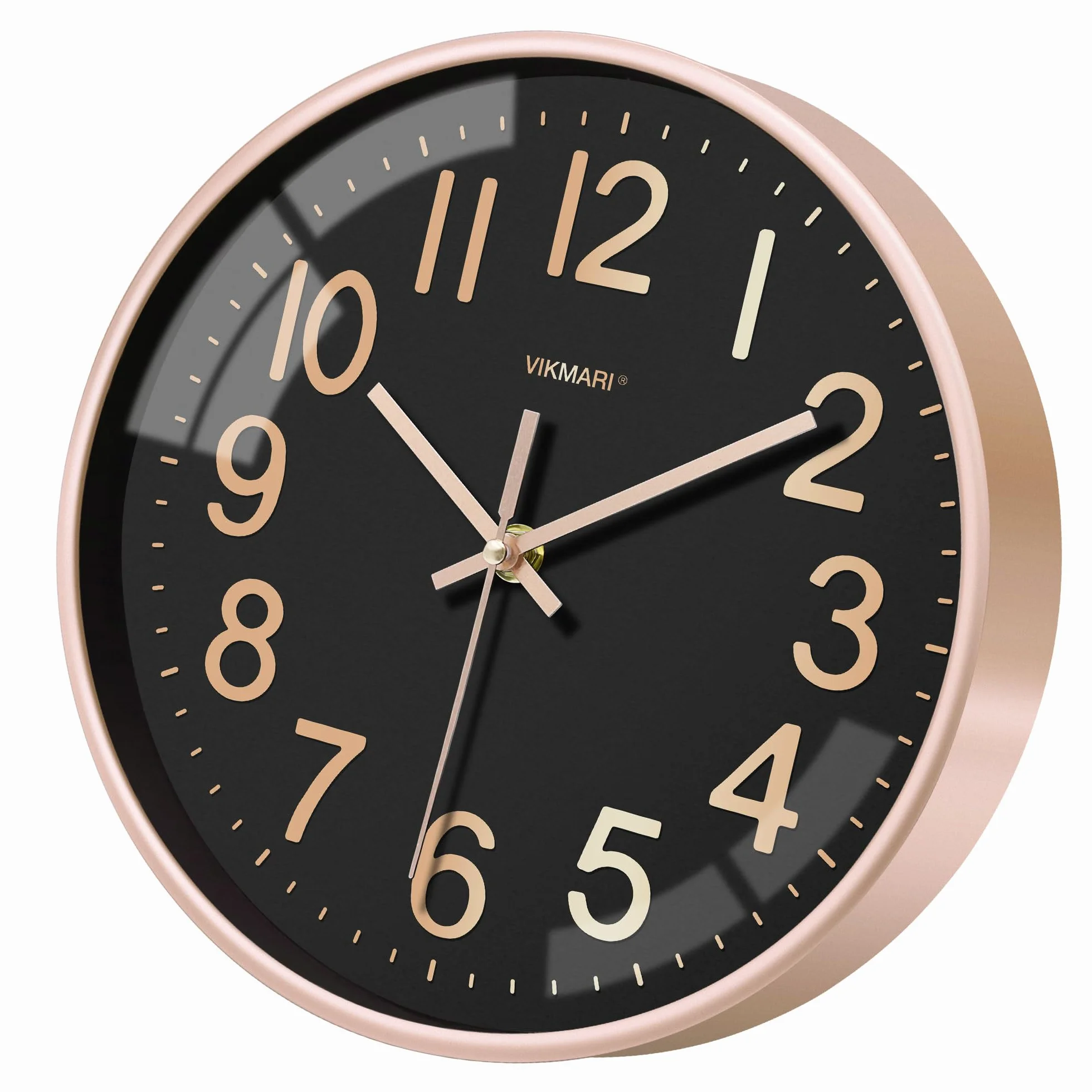 VIKMARI Horloge Murale 30 cm Silencieuse Noir et Doré - Pendule Murale Quartz pour Salon Bureau