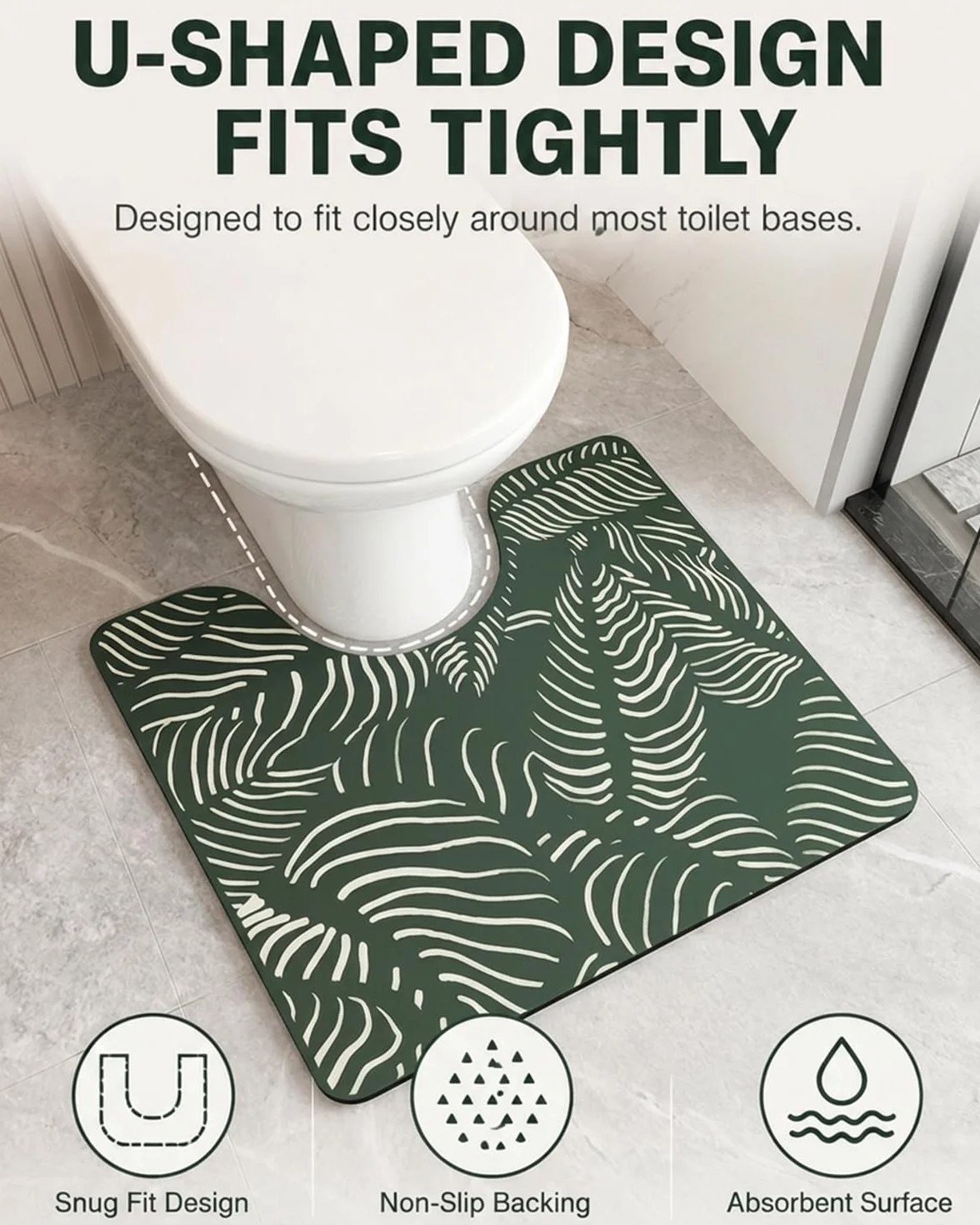 Tapis de Toilette Forme de U Absorbant en Diatomite Antidérapant Séchage Rapide pour Salle de Bain 55x50cm
