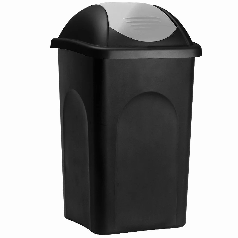 Poubelle avec couvercle basculant 60L noir/argent 68x41x41cm cuisine déchets