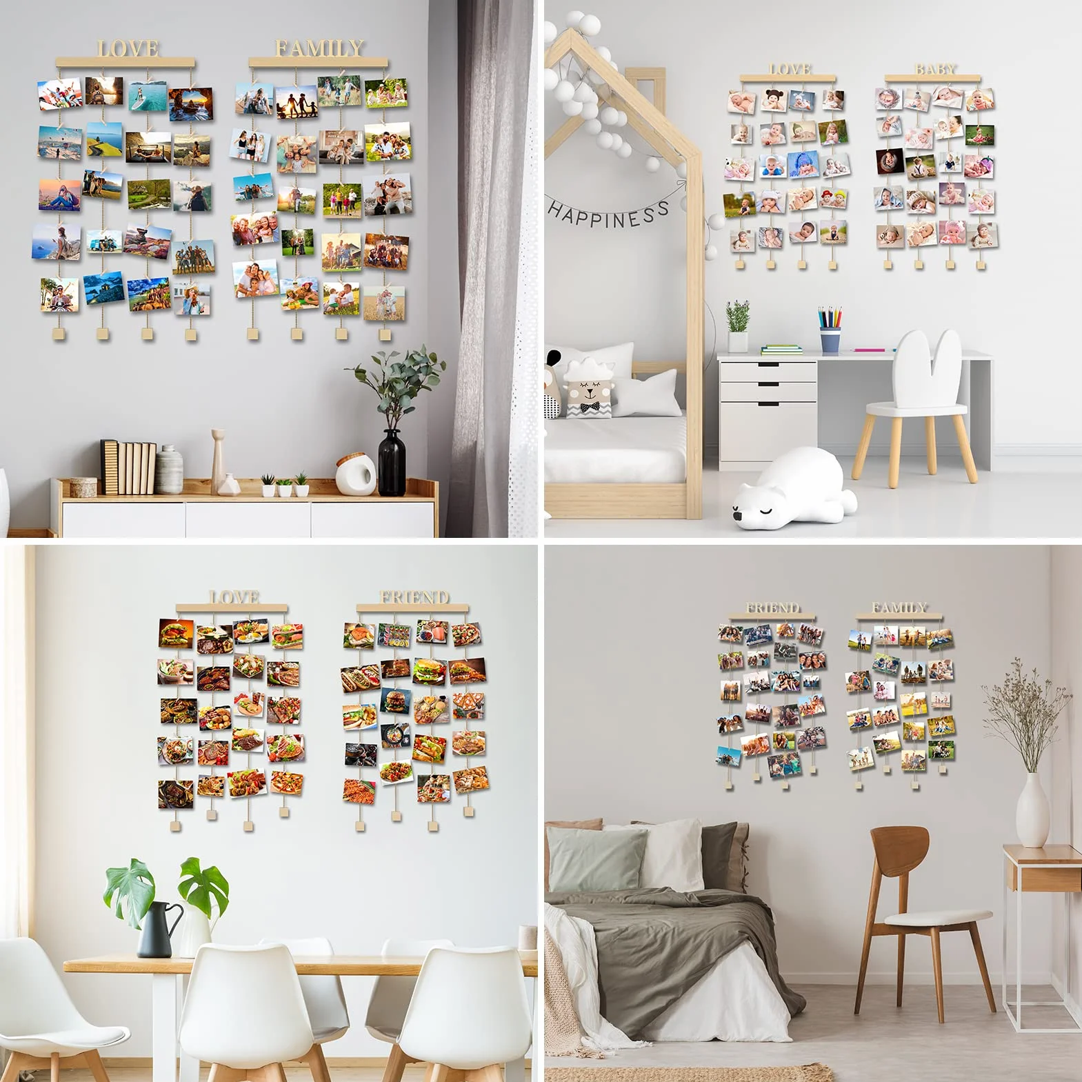 Cadre Pele Mele Photo Mural en Bois avec 45 Pinces