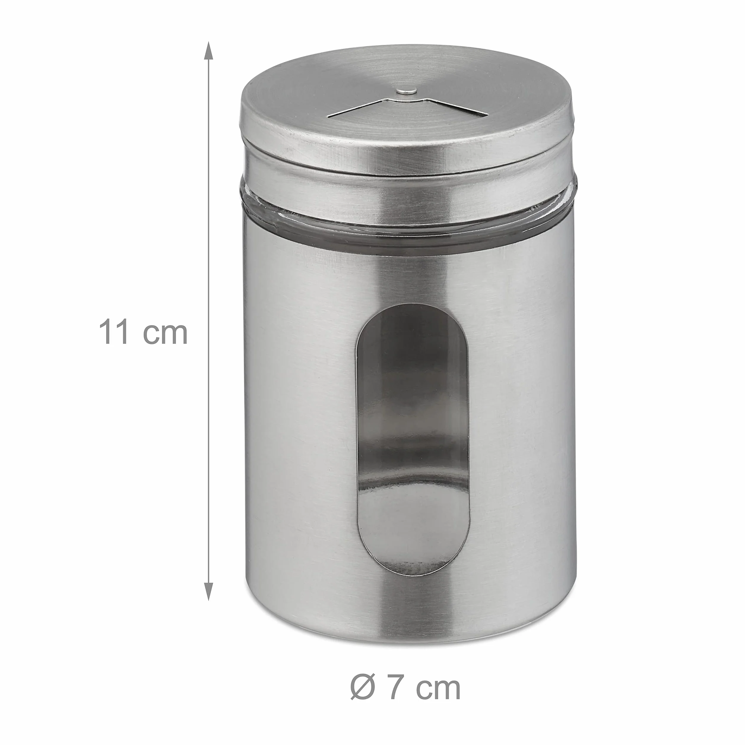 Relaxdays Saupoudreuse à épices Lot de 6 XL 290 ML Verre Acier Inoxydable Argenté