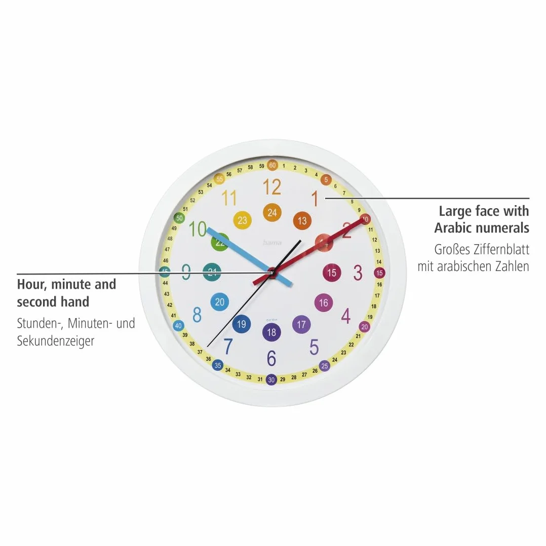 Horloge murale Easy Learning analogique 30 cm silencieux Blanc