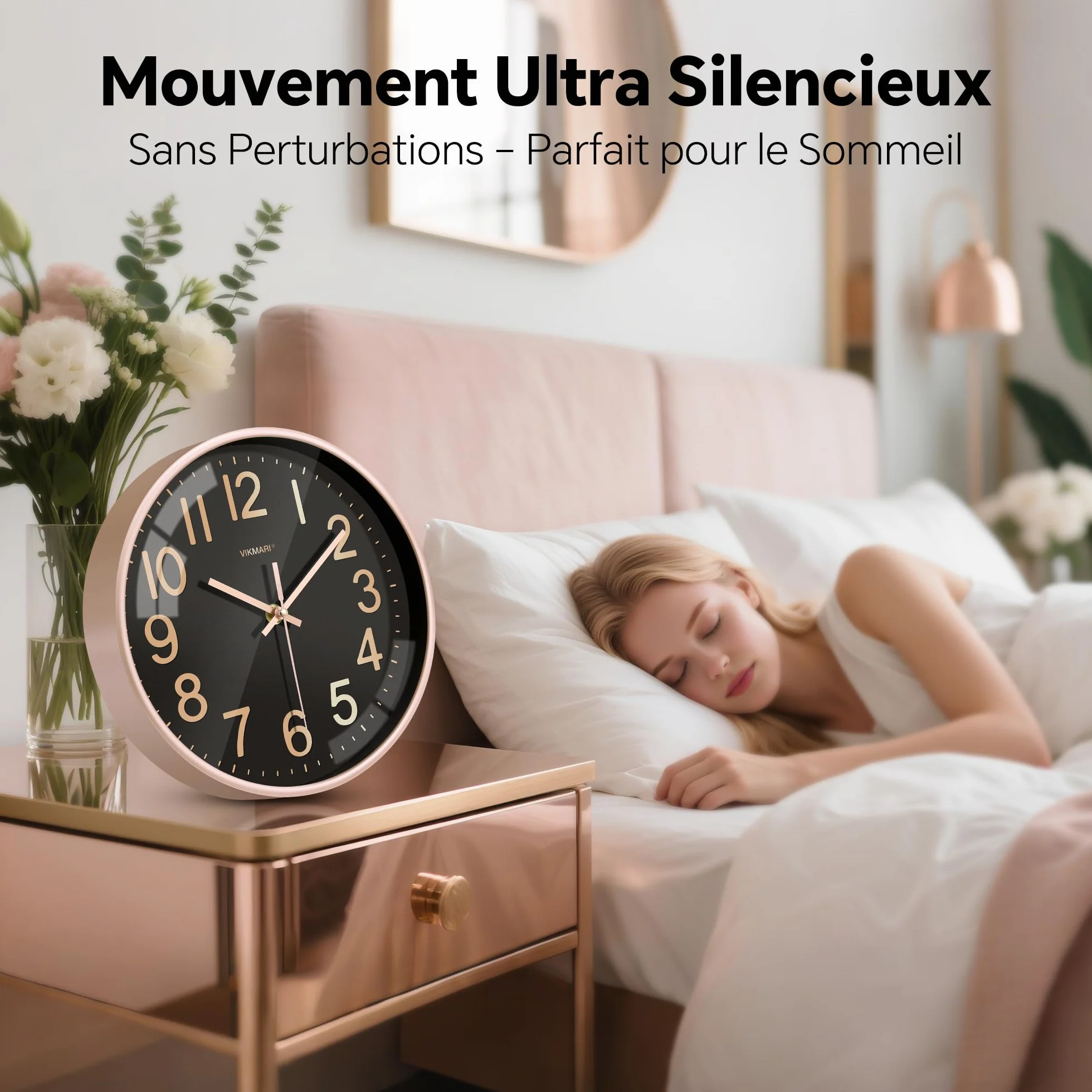 VIKMARI Horloge Murale 30 cm Silencieuse Noir et Doré - Pendule Murale Quartz pour Salon Bureau