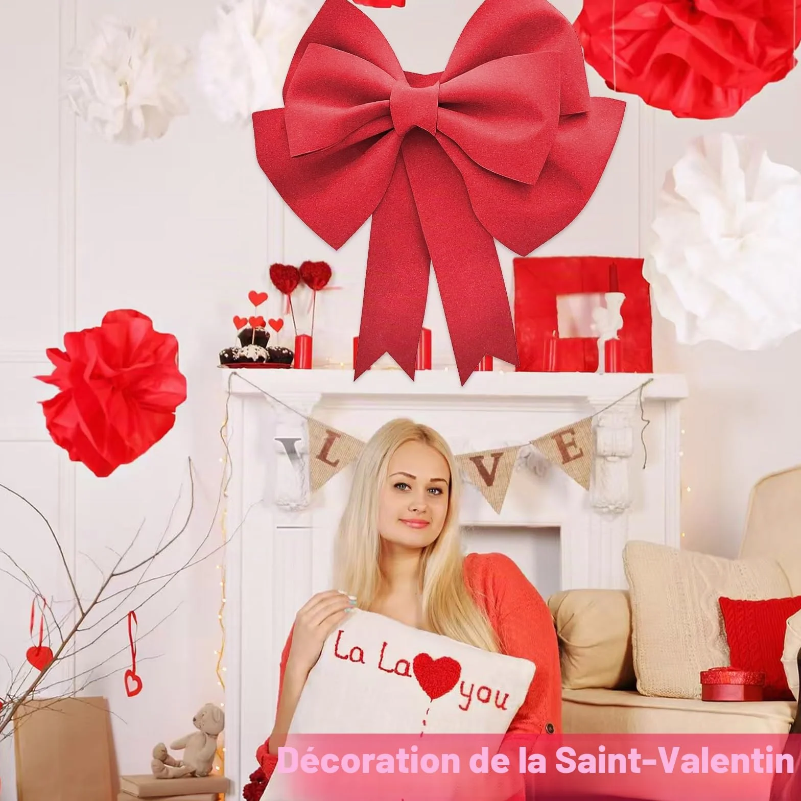VOSSOT Nœud décoratif Extra Large 50x60cm Ruban adhésif Attaches Décoration Noël Mariage Fête