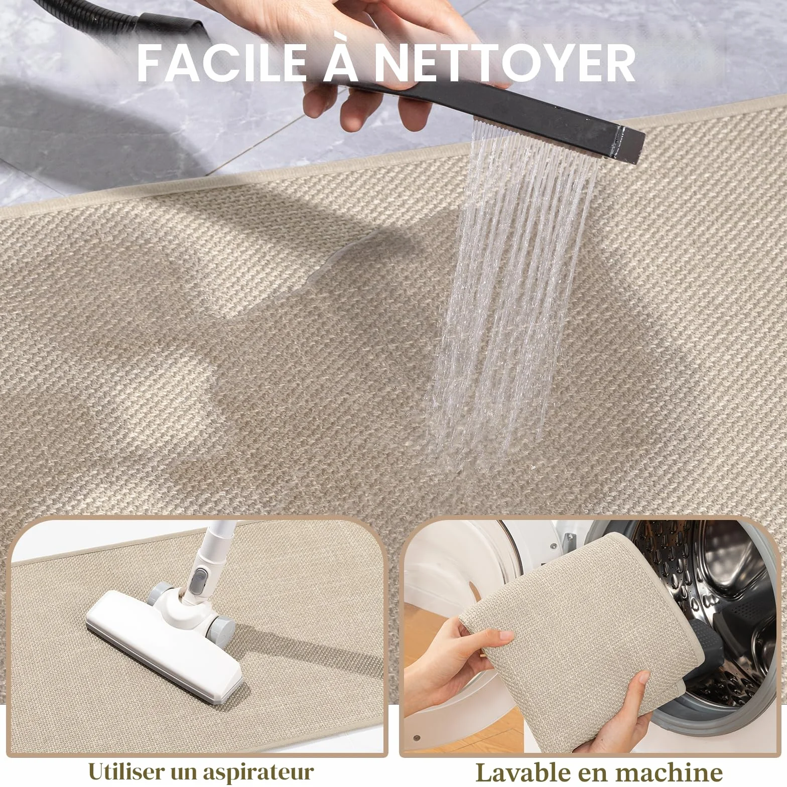 Tapis de bain antidérapant Chakme 43 x 61 cm caoutchouc lavable Beige