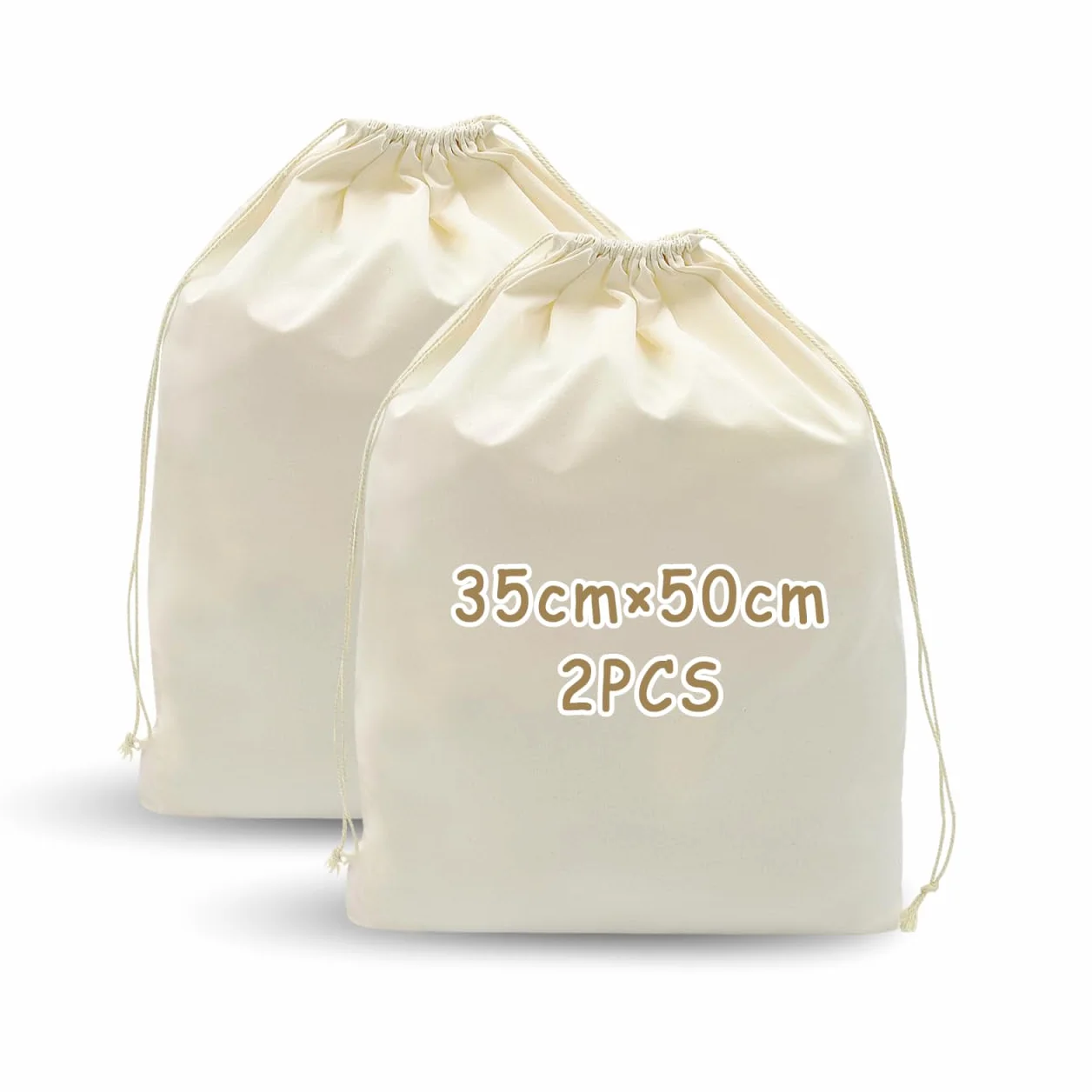 Lot de 2 sacs à linge en toile de coton avec poignées et cordon de serrage