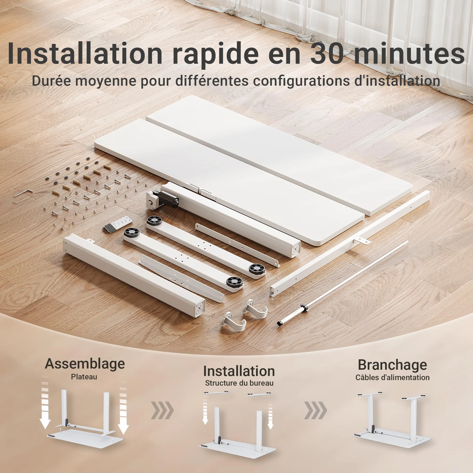 Claiks Bureau Assis Debout Électrique Réglable en Hauteur 120 x 60 cm avec Gestion des Câbles et Fonction Mémoire