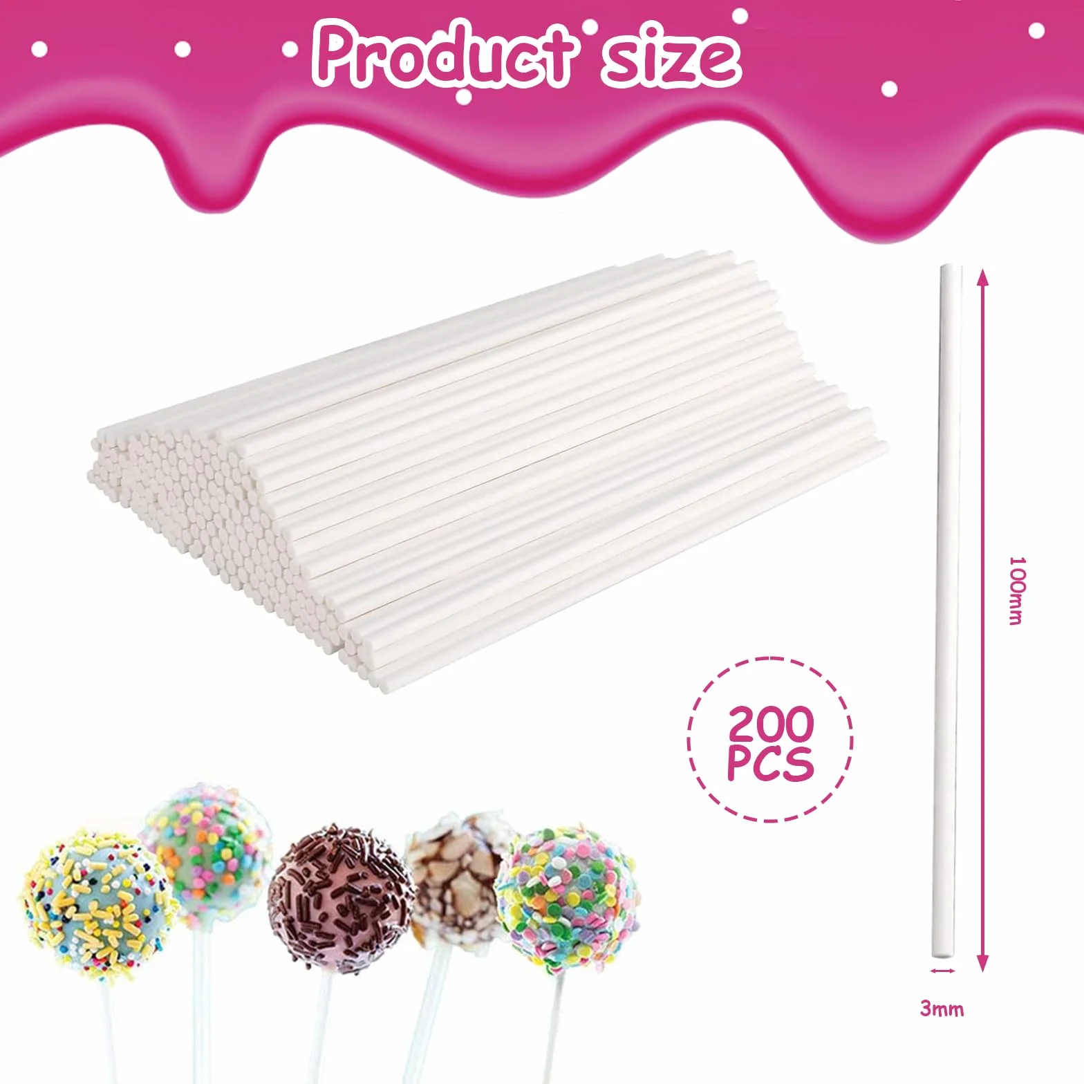 200 Pièces Bâtons pour Cake Pop 10 cm 15 cm Papier Solide Sucettes Gâteaux Desserts Blancs