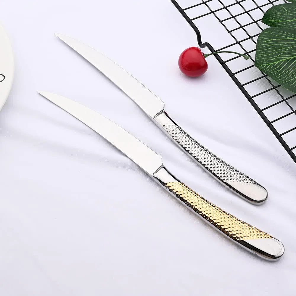 Ensemble de couverts en argenterie, ensemble vaisselle 24 pièces, acier inoxydable doré, dîner, couteau, fourchette, cuillère, lavable au lave-vaisselle