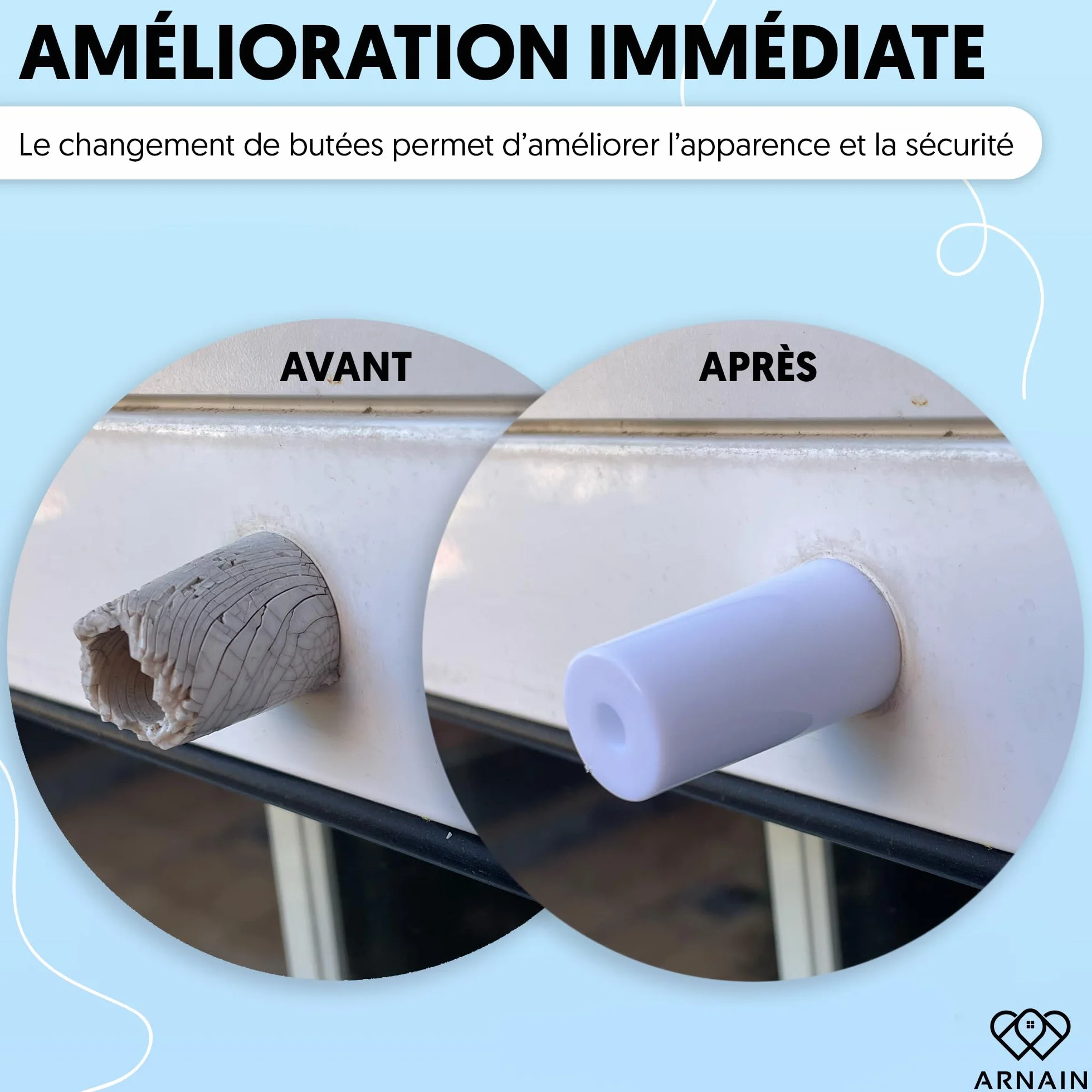Butées volets roulants blanches 40 mm PVC - Arrêt de volet avec kit de montage