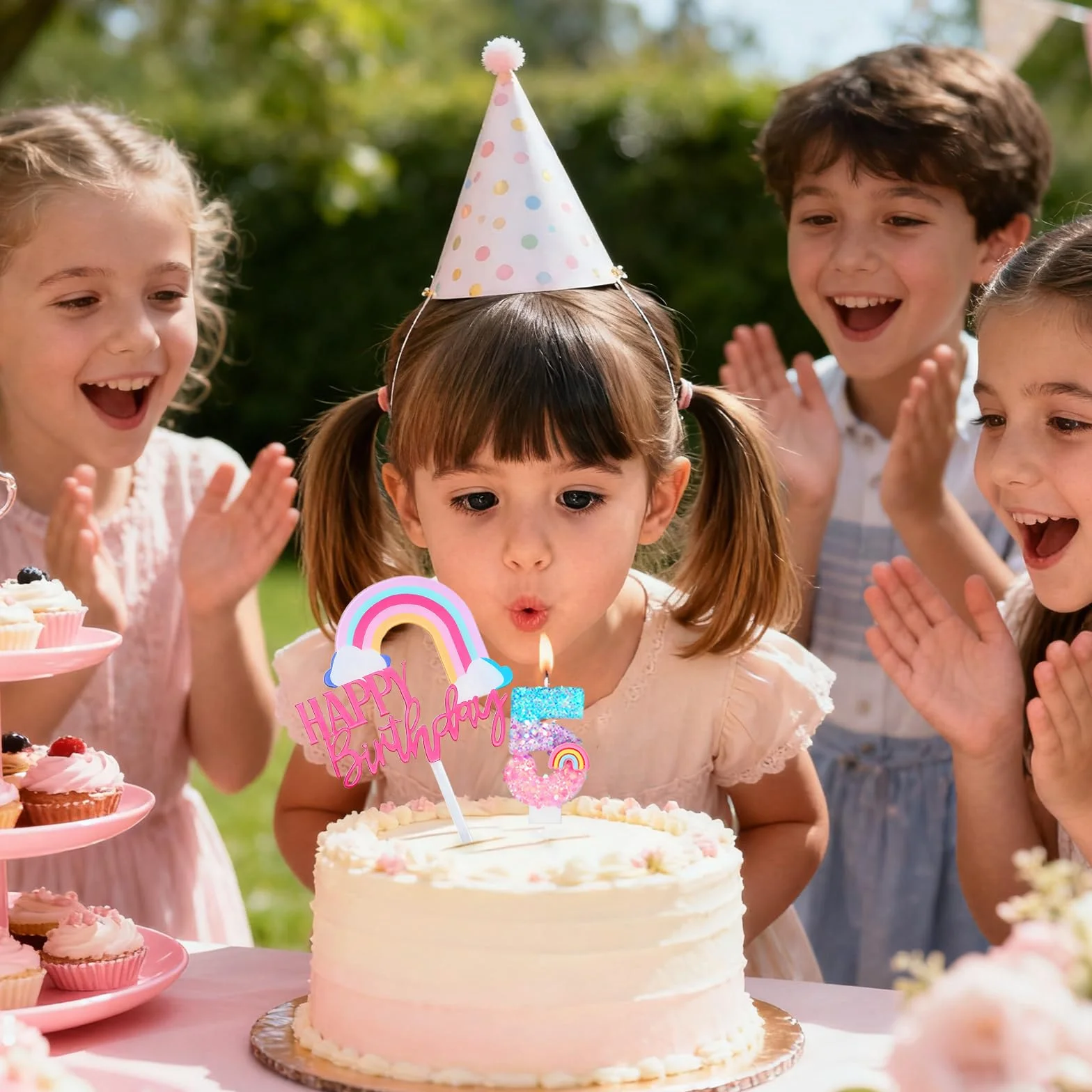Bougies d'anniversaire Arc-en-ciel 5 Ans 3D Chiffre Fille Décoration Gâteau Enfants