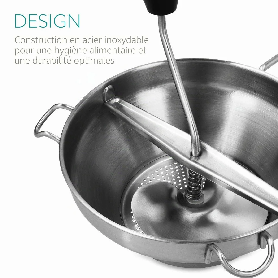 Navaris Presse-Légumes Manuel Moulin à Légumes Ø 19 cm Inox - Passe-vite avec 3 Grilles