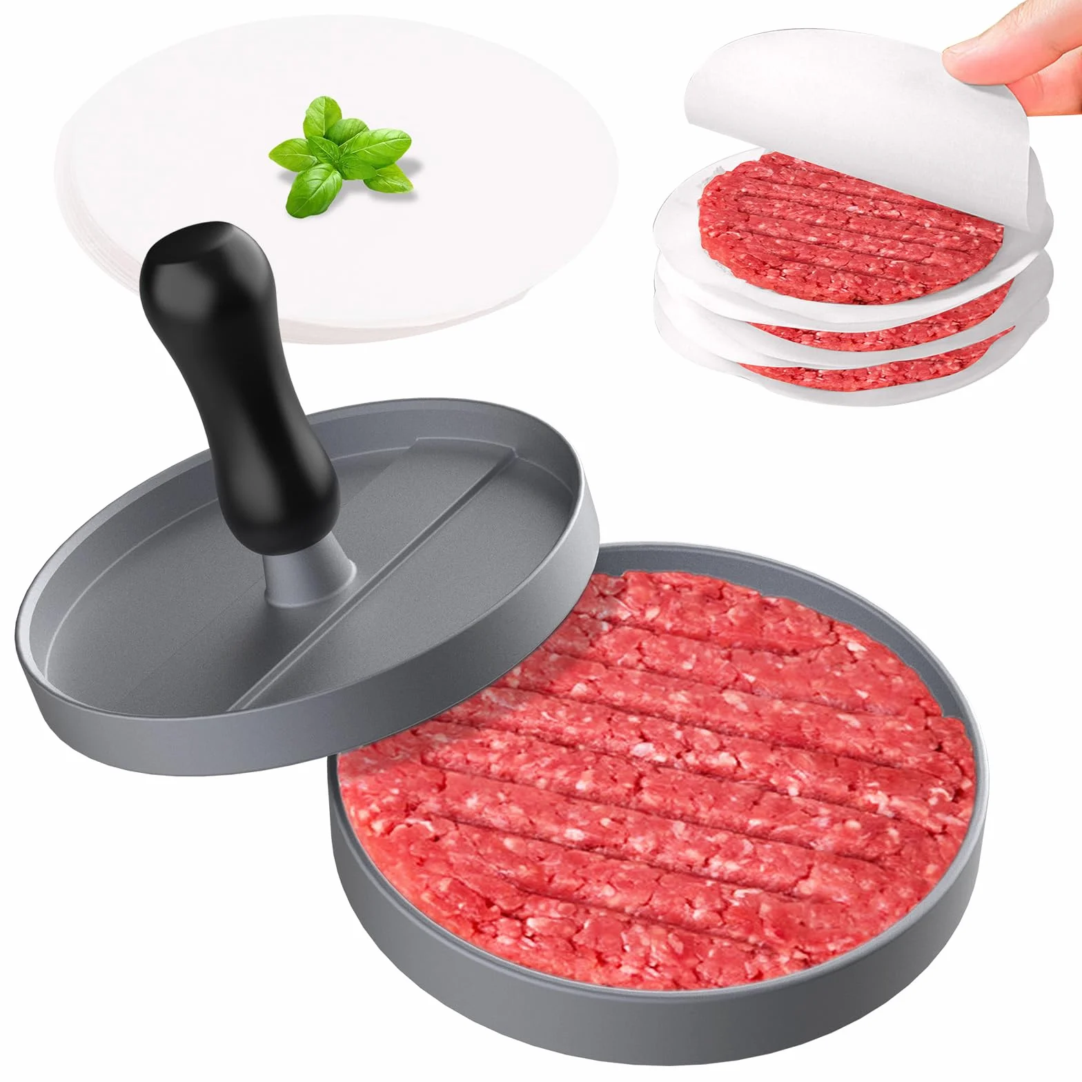 GeeRic Presse à Hamburger Antiadhésive en Aluminium avec 100 Feuilles de Papier