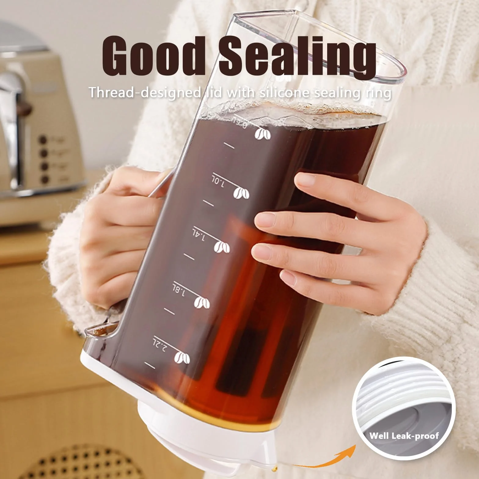 Ideal Swan Cafetière à infusion à froid 1,6 L avec filtre à maille fine, grande capacité