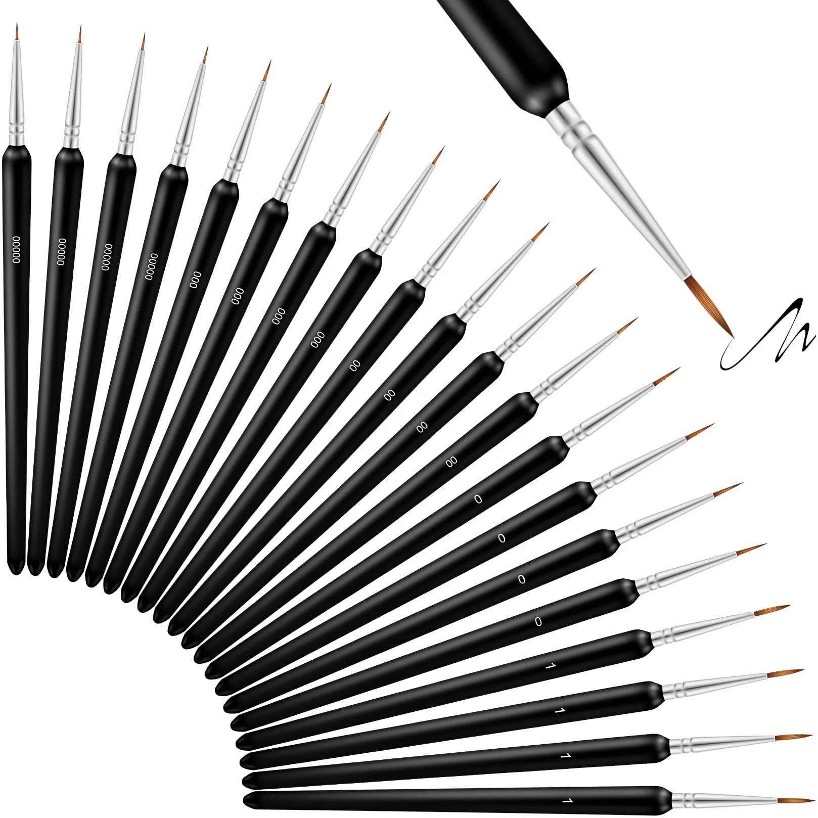Pinceaux Peinture Fin Liner 20 Pièces 00000 000 00 0 1 pour Acrylique Aquarelle