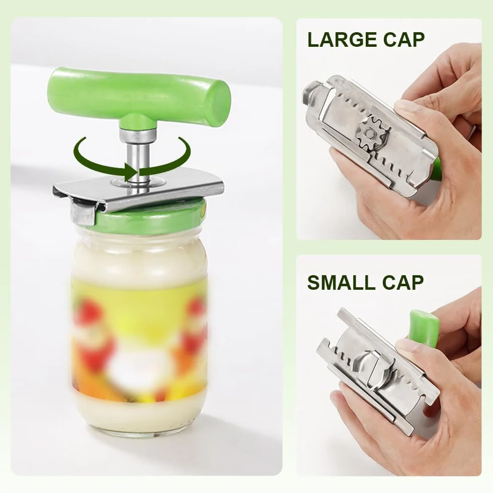 Ouvre Boite de Conserve Réglable Acier Inoxydable Ouvre Bouteille pour Personnes Agées (Vert)