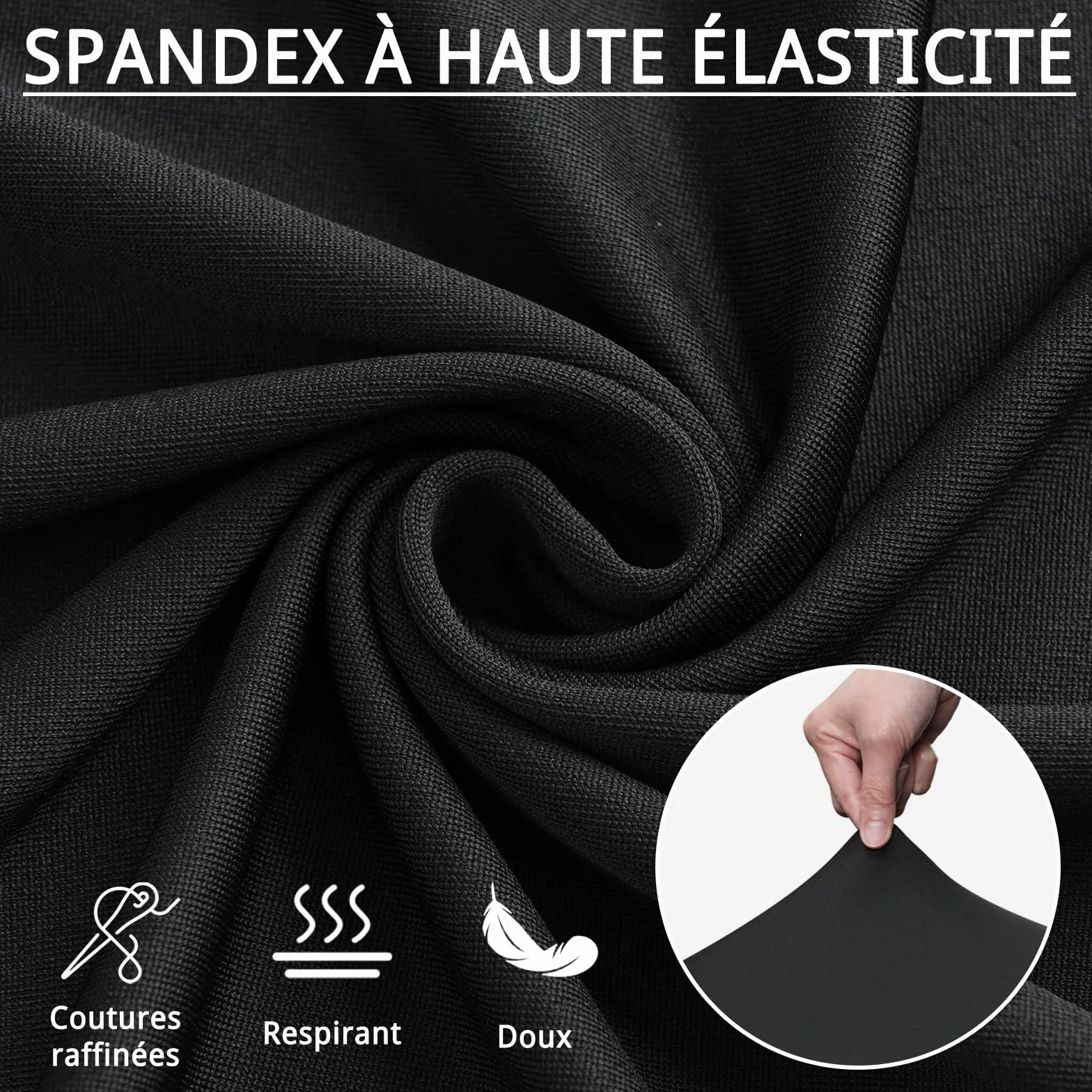 GFCC Housse de Chaise Lot de 2 Extensible, Bande Élastique, Recouvre Chaises Noir