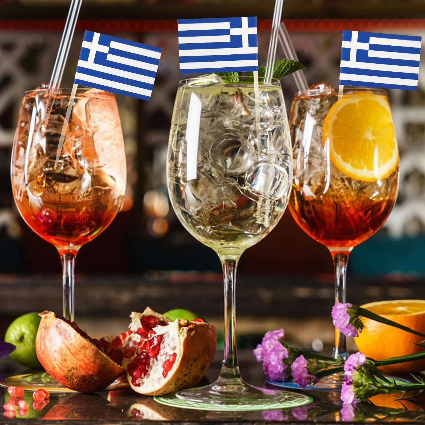 100 Pièces Drapeaux Grèce Cure-Dents, Mini Bâton de Cocktail Drapeau pour Sandwich Nourriture