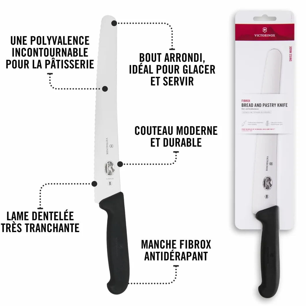 Victorinox Fibrox Couteau à pâtisserie denté 26 cm Inox Noir
