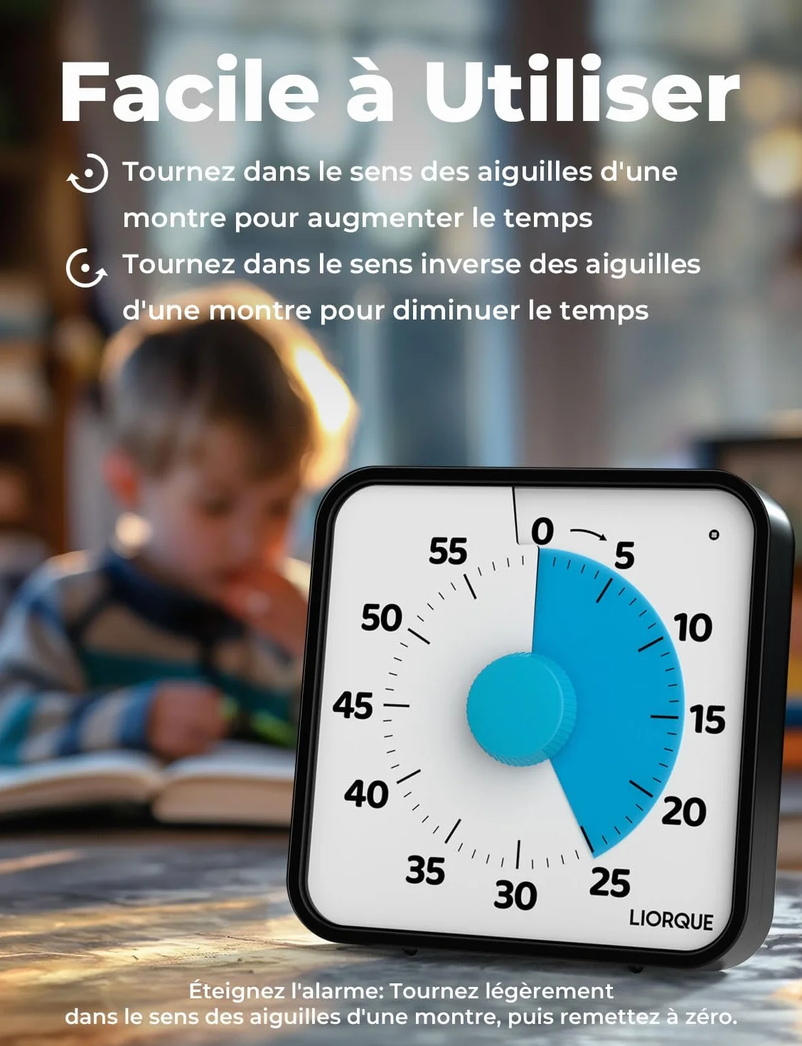 LIORQUE 19cm Grand Minuteur Visuel Timer Classe Aimanté Silencieux 3 Modes Alarme Sonnerie Lumière Vibration