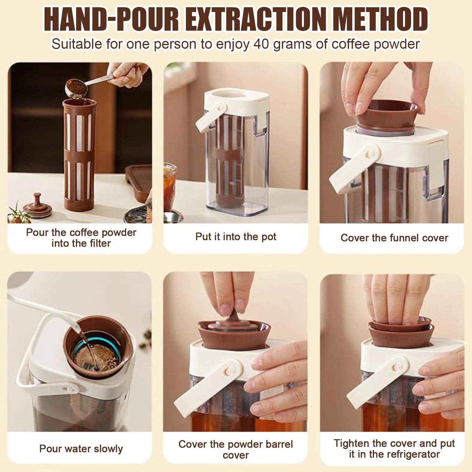 Infusion froide Cafetière Machine à café Porte-gobelet Jar Sturdy Poignée Couvercle sécurisé