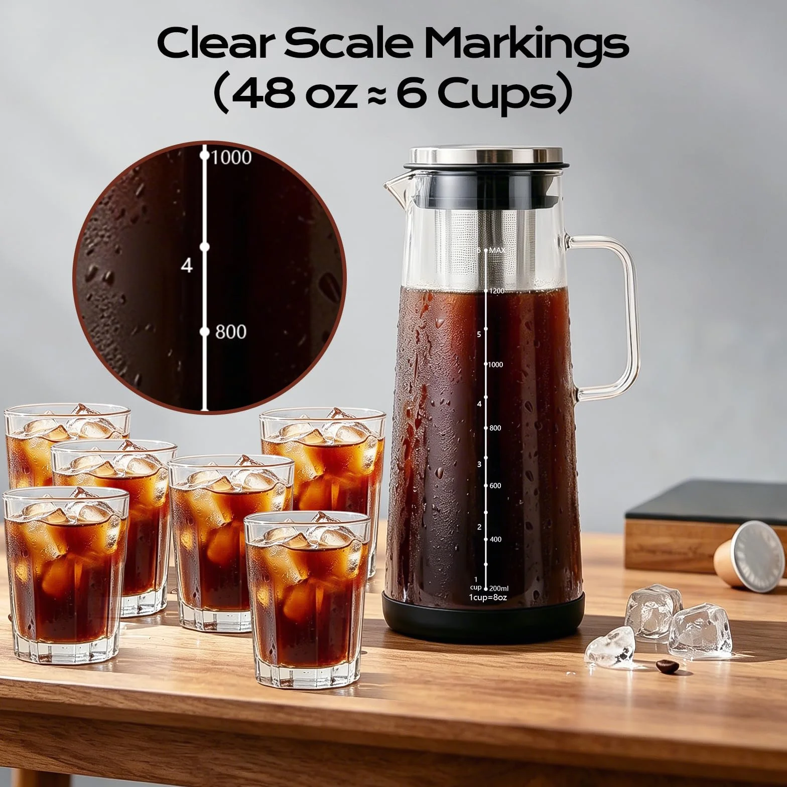 Machine à café Cold Brew 1,4 l filtre en acier inoxydable extraction profonde pichet thé glacé